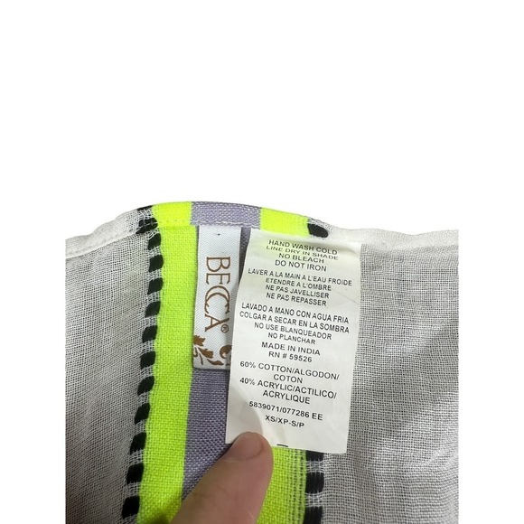 Beca Beach Cover Up Womens XS Neon Stripe Belted Lightweight Fringe Tassel Boho - Picture 8 of 10